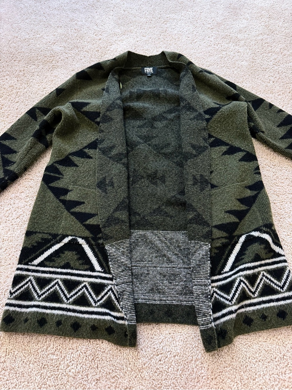 FRYE Olive & Black Geometric Open Cardigan